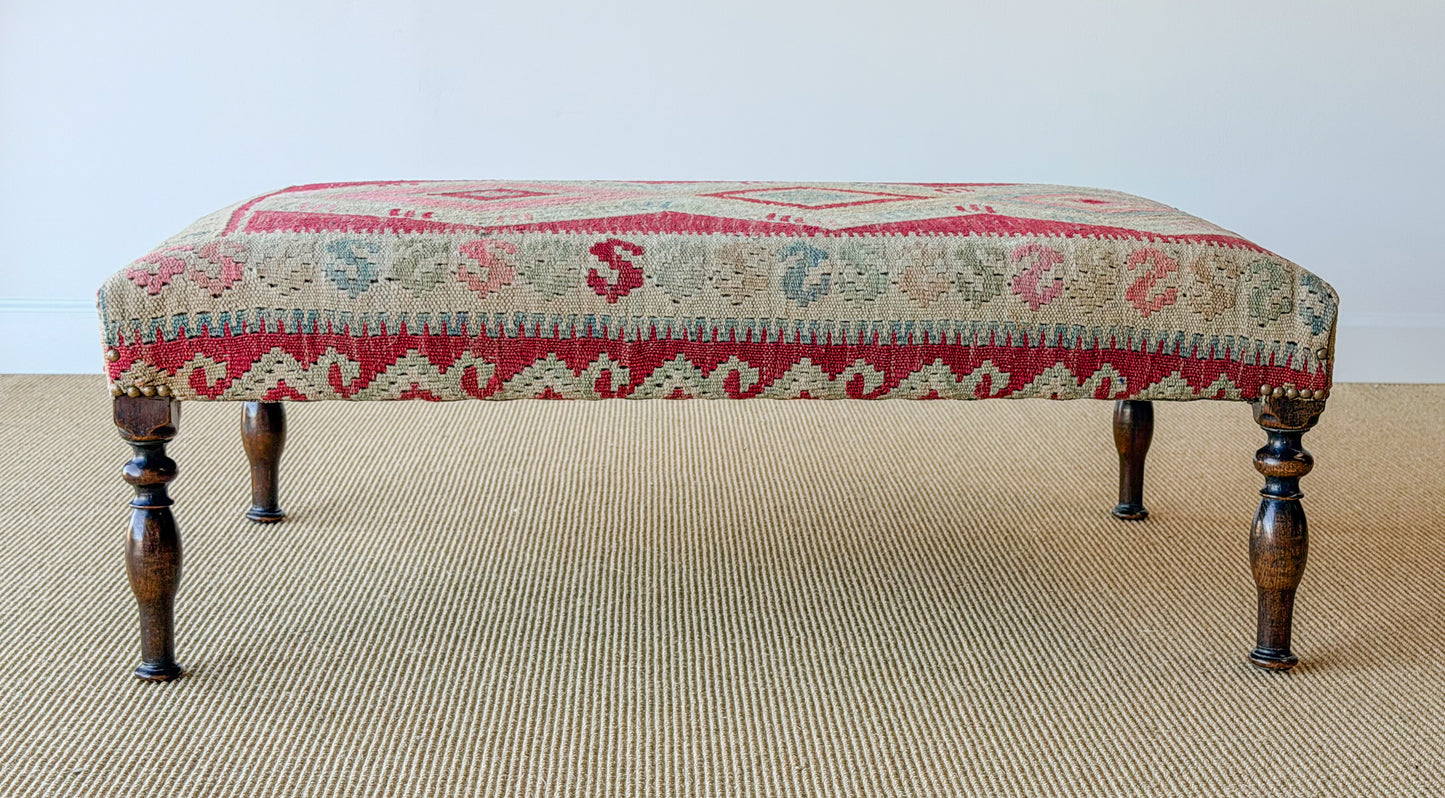 Antique Kilim Footstool (Red/Pink)