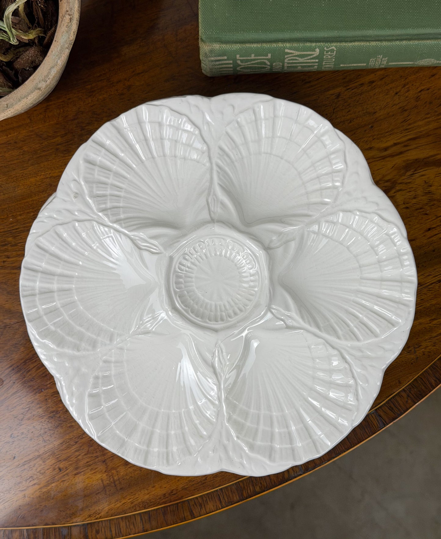 Vintage White Sarreguemines Majolica Oyster Plates