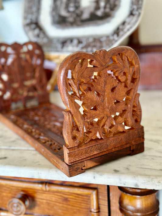 Vintage Carved Wooden Book Rack