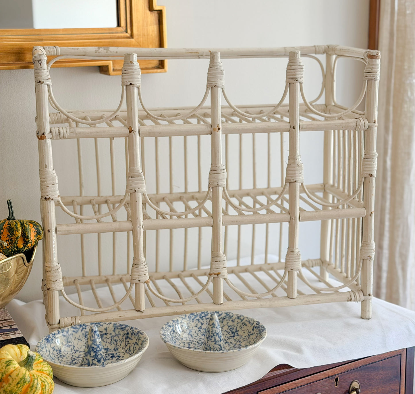 Vintage Painted Bamboo Wine Rack