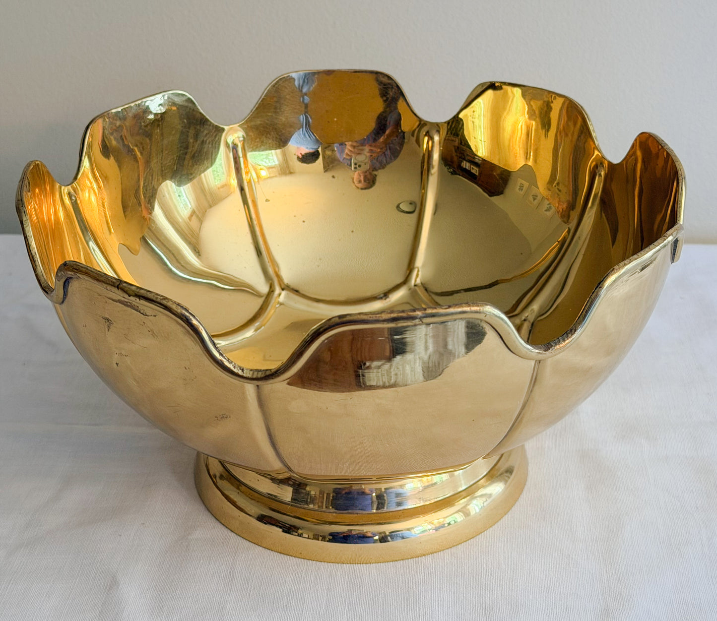 Vintage Scalloped Brass Pedestal Bowl