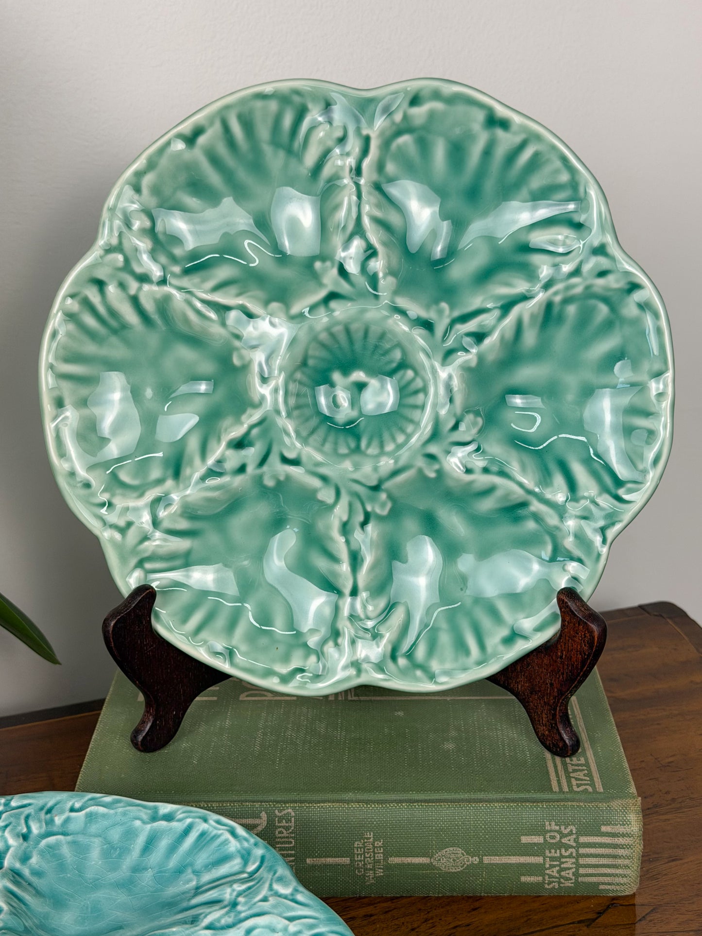 Gien Turquoise/Sea Green Majolica Oyster Plates
