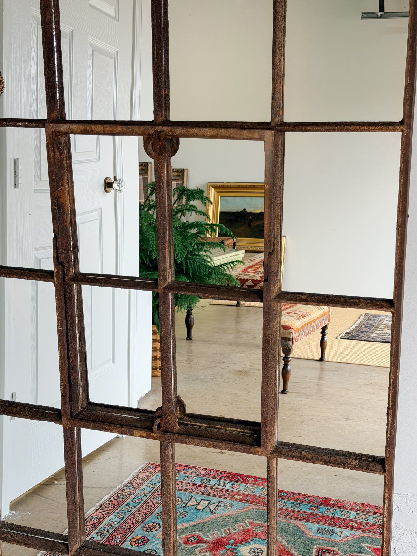 Victorian Cast Iron Windowpane Mirror