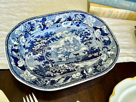 Antique English Ironstone Blue & White Platter