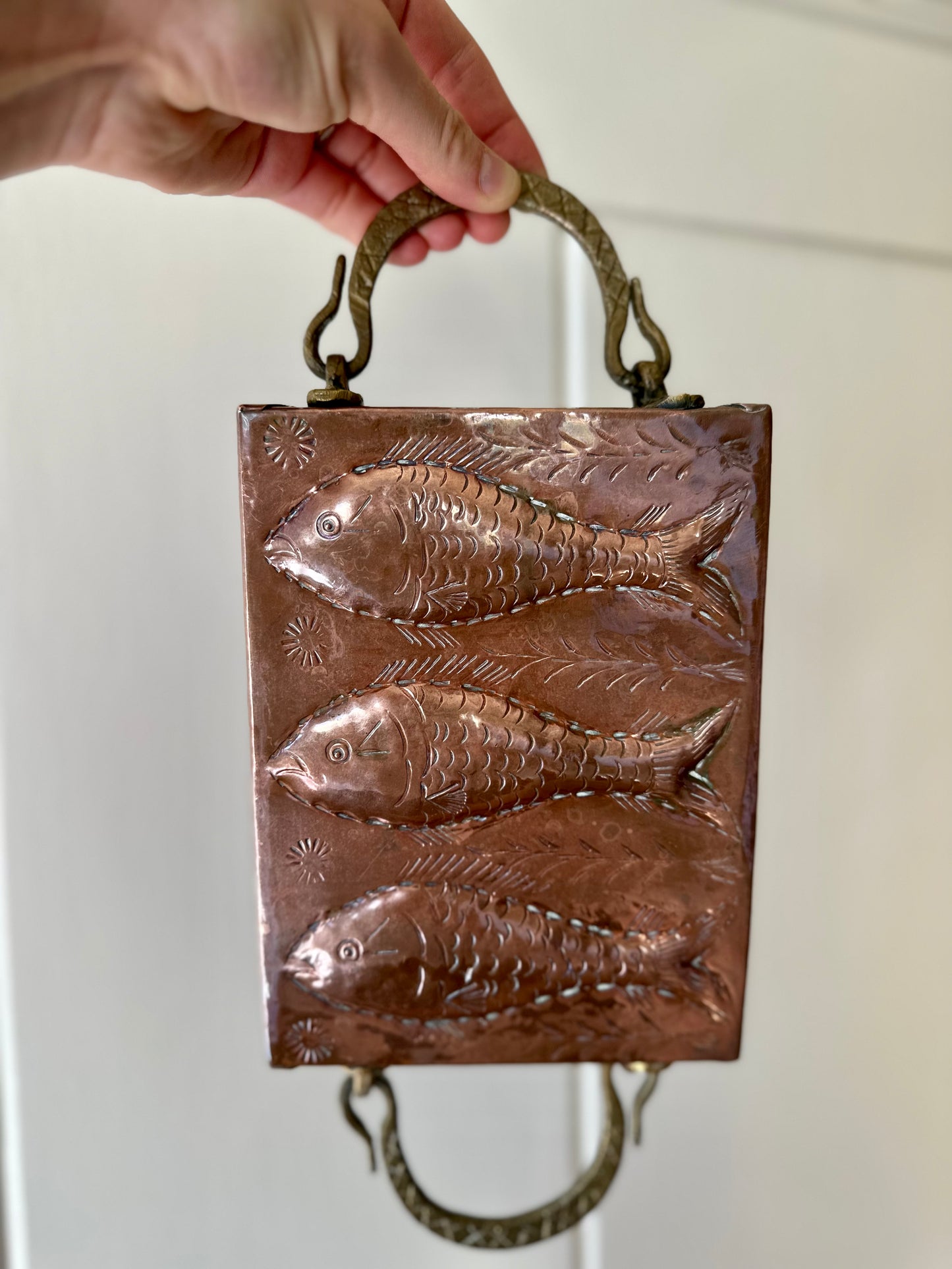 Vintage Copper & Brass Hanging Fish Tray