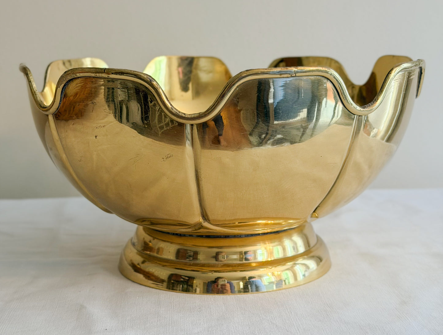 Vintage Scalloped Brass Pedestal Bowl