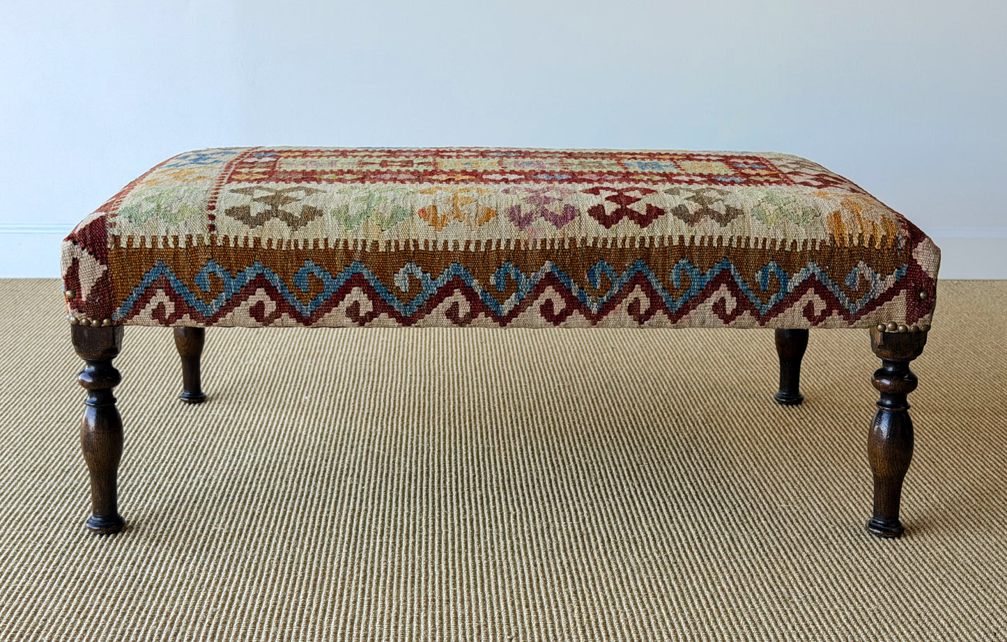 Antique Kilim Footstool (Green/Burgundy)