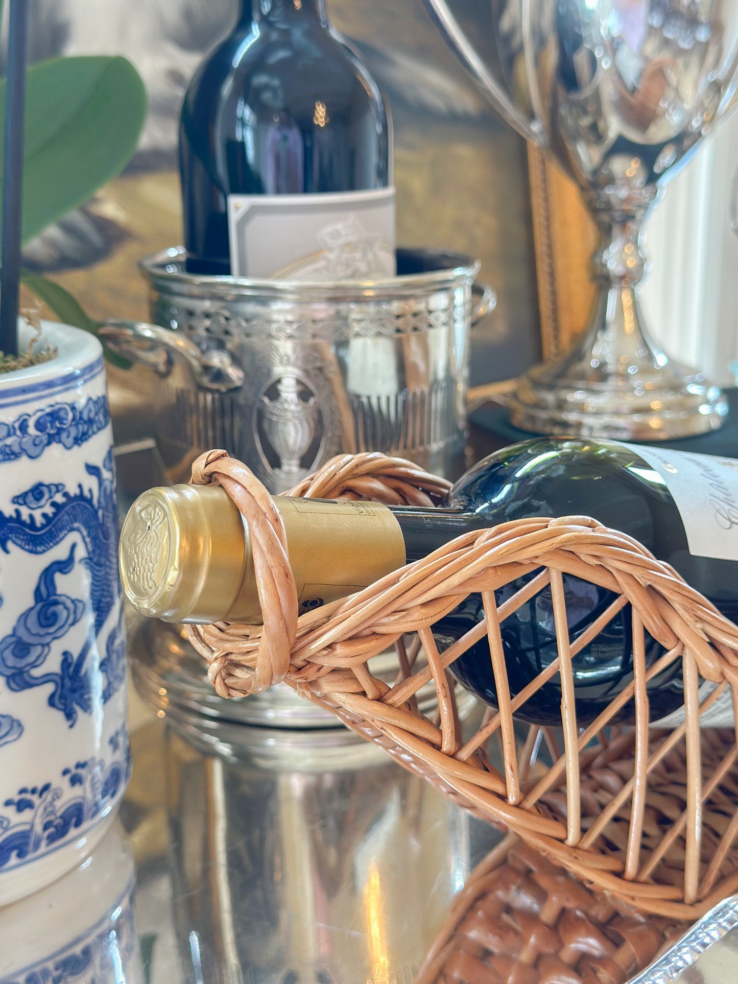 Vintage French Wicker Wine Basket