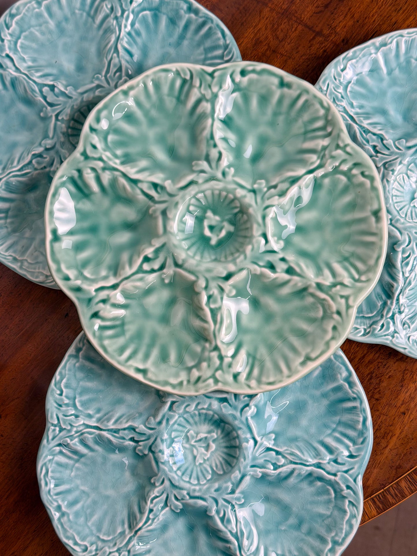 Gien Turquoise/Sea Green Majolica Oyster Plates