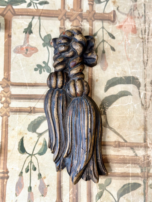 Carved Wooden Tassel Wall Hanging