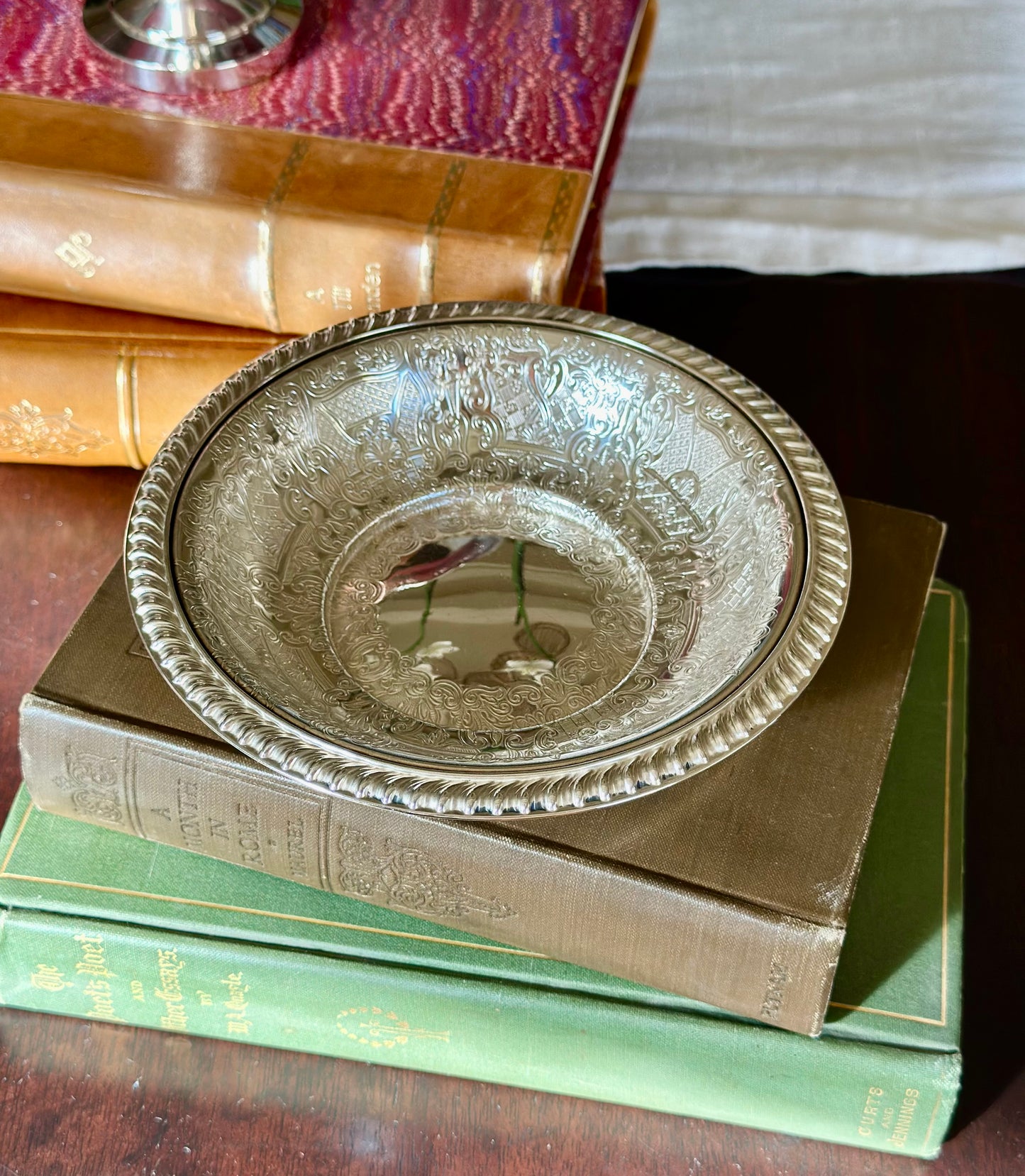 Vintage Intricately Engraved English Silverplate Bowl