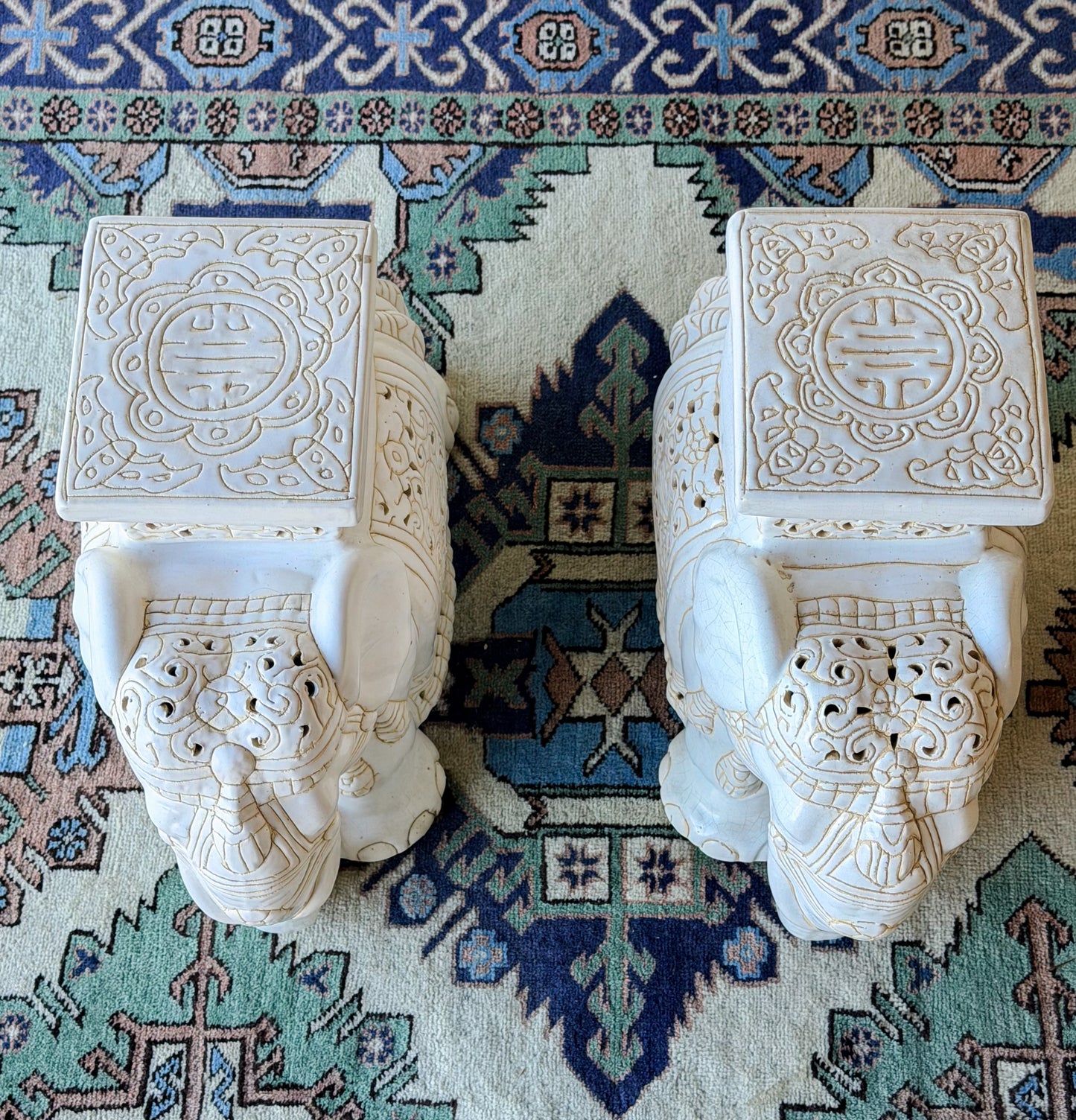 Pair of Vintage Ceramic Elephant Plant Stands