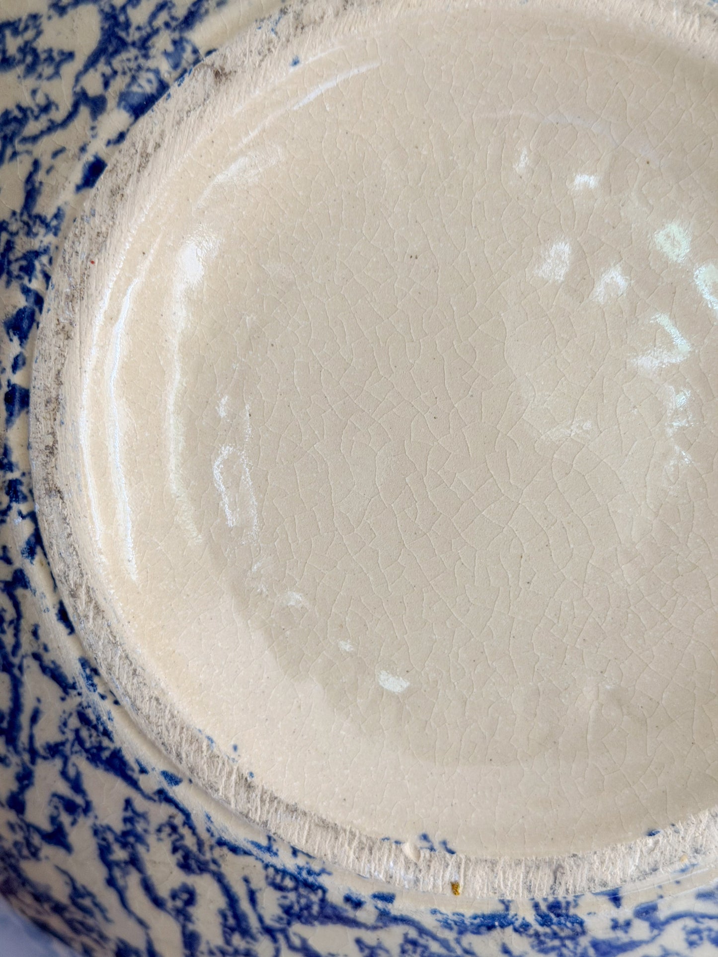 Large Vintage Roseville Spongeware Dough Bowl