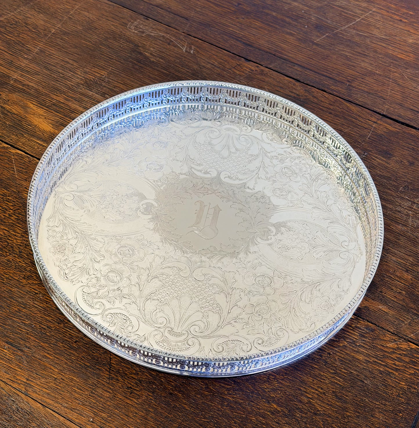English Silverplate Gallery Tray with ‘V’ Monogram