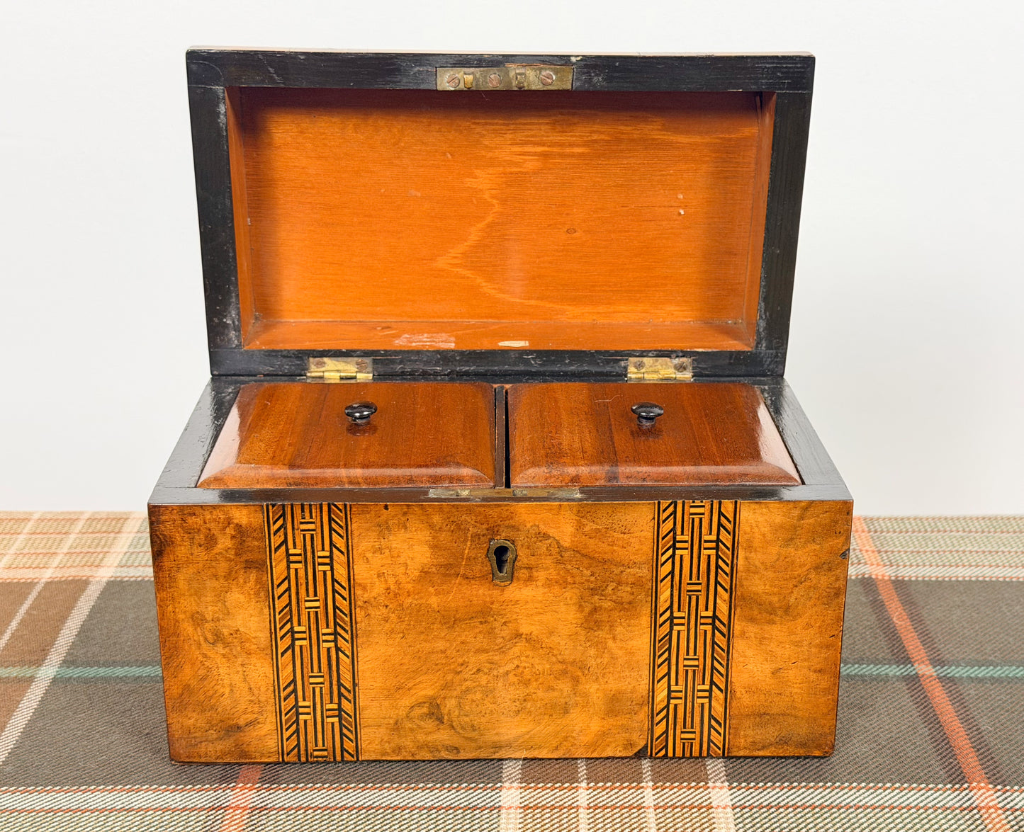 Antique Burl Walnut Dome Top Tea Caddy