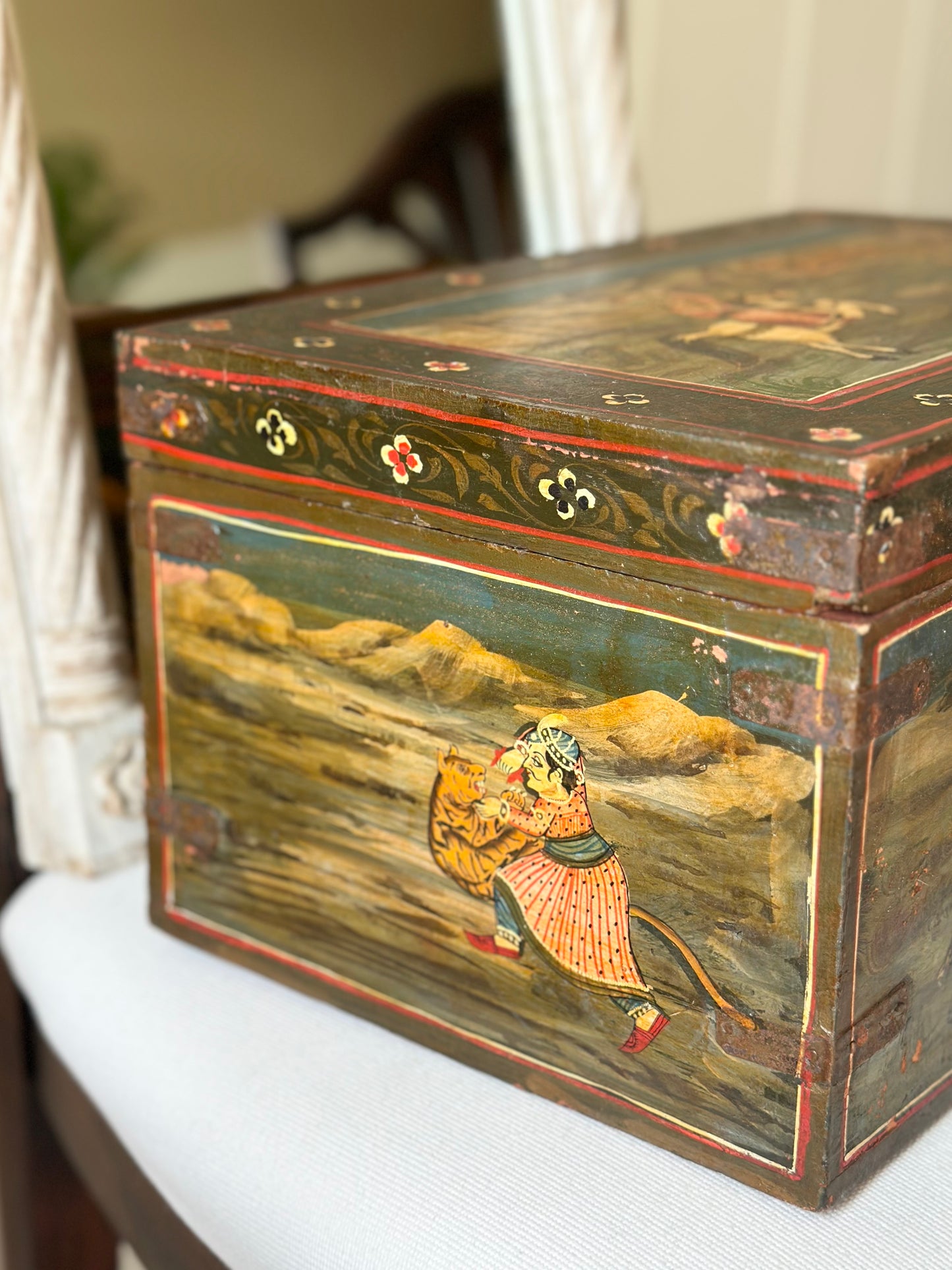 Mughal Style Hunting Scenes Painted Box