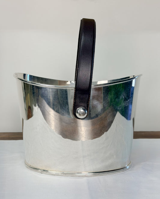 English Silverplate Beverage Bucket with Leather Handle